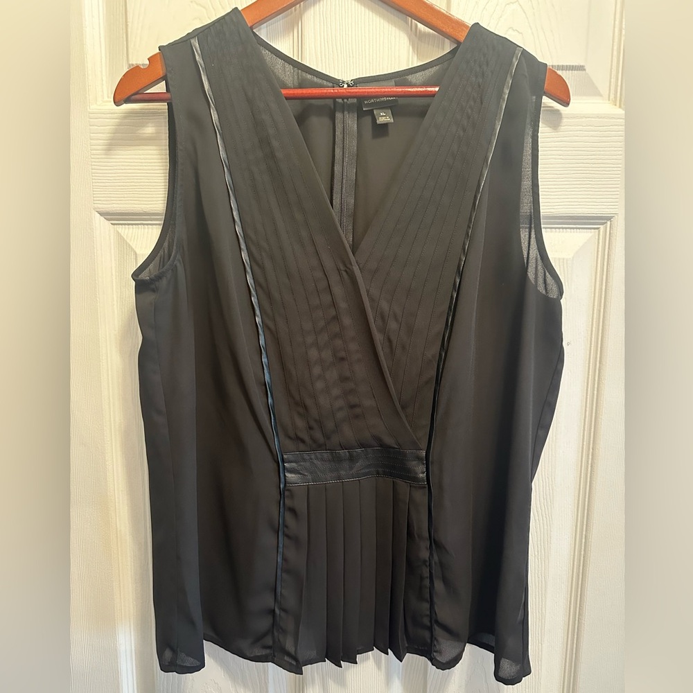 Worthington Black Sleeveless Top with Faux Leather Trim